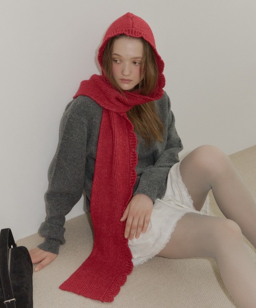 GIUNON（ジウノン）の「2way scallop hood muffler / 2wayスカラップフードマフラー（マフラー・レディース・ブラック/レッド/グレー・FREE）」の11枚目の写真