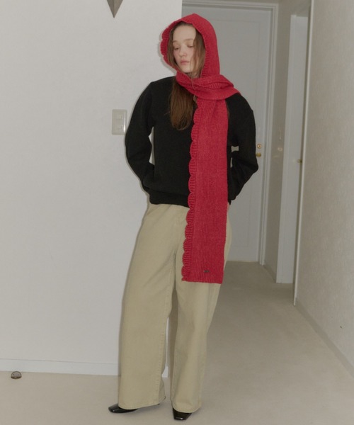 GIUNON（ジウノン）の「2way scallop hood muffler / 2wayスカラップフードマフラー（マフラー・レディース・ブラック/レッド/グレー・FREE）」の18枚目の写真