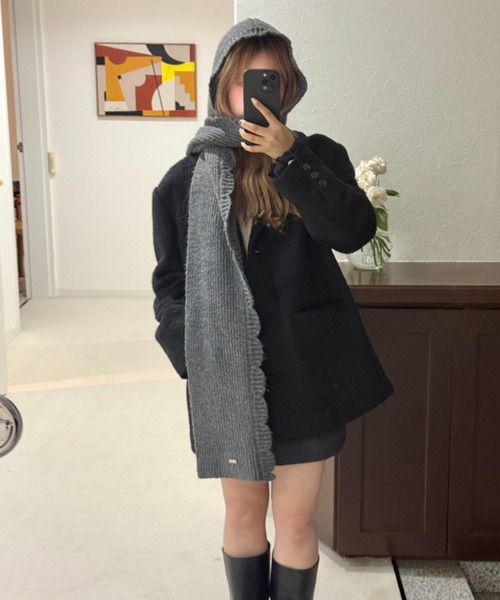 GIUNON（ジウノン）の「2way scallop hood muffler / 2wayスカラップフードマフラー（マフラー・レディース・ブラック/レッド/グレー・FREE）」の7枚目の写真