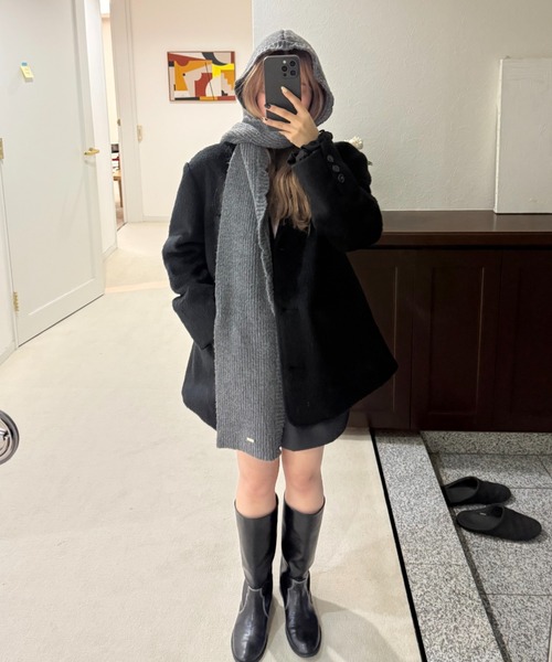 GIUNON（ジウノン）の「2way scallop hood muffler / 2wayスカラップフードマフラー（マフラー・レディース・ブラック/レッド/グレー・FREE）」の8枚目の写真