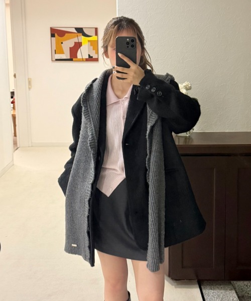 GIUNON（ジウノン）の「2way scallop hood muffler / 2wayスカラップフードマフラー（マフラー・レディース・ブラック/レッド/グレー・FREE）」の9枚目の写真