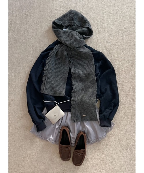 GIUNON（ジウノン）の「2way scallop hood muffler / 2wayスカラップフードマフラー（マフラー・レディース・ブラック/レッド/グレー・FREE）」の6枚目の写真