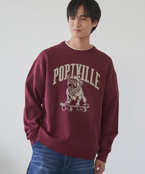 coen（コーエン）の「ドッグジャガードニットプルオーバー（ニット/セーター・メンズ・ワインレッド/ナチュラル/ブラック・XL/L/M/S）」の3枚目の写真