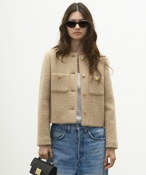 ドゥーズィエムクラス　リネンカラーレスブレザー　ブラウン　22SS ドゥーズィエムクラスリネンカラーレスブレザーブラウン22SS