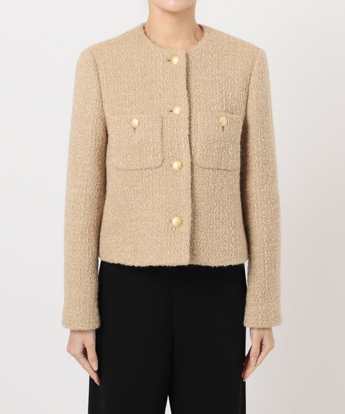 ドゥーズィエムクラスLinen ブレザー茶 Tweed ブレザー 1（ノーカラージャケット）｜Deuxieme Classe