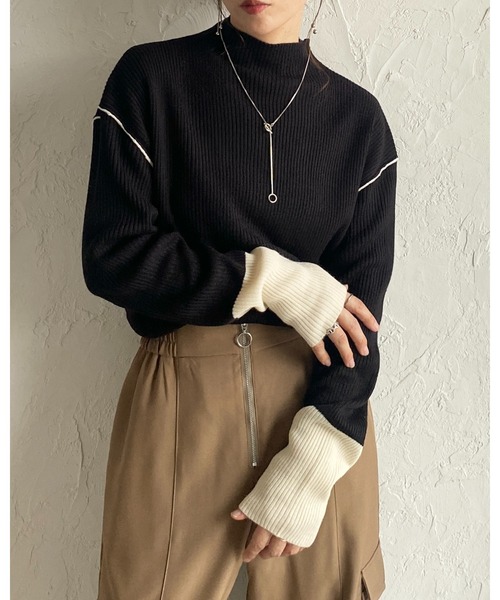 She's Closet(シーズクローゼット)の「長袖配色バイカラー切り替えハイネックリブニットトップス(ニット/セーター・レディース・ブルー/ベージュ/ブラック/アイボリー・FREE)」の10枚目の写真