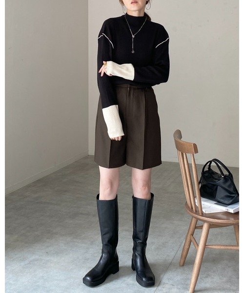 She's Closet(シーズクローゼット)の「長袖配色バイカラー切り替えハイネックリブニットトップス(ニット/セーター・レディース・ブルー/ベージュ/ブラック/アイボリー・FREE)」の12枚目の写真