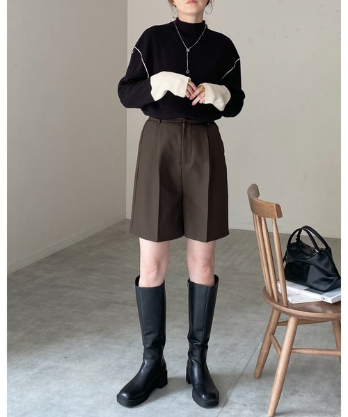 She's Closet(シーズクローゼット)の「長袖配色バイカラー切り替えハイネックリブニットトップス(ニット/セーター・レディース・ブルー/ベージュ/ブラック/アイボリー・FREE)」の13枚目の写真