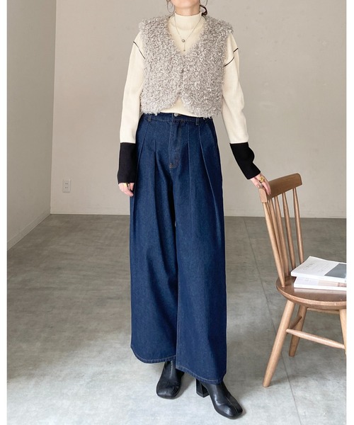 She's Closet(シーズクローゼット)の「長袖配色バイカラー切り替えハイネックリブニットトップス(ニット/セーター・レディース・ブルー/ベージュ/ブラック/アイボリー・FREE)」の16枚目の写真