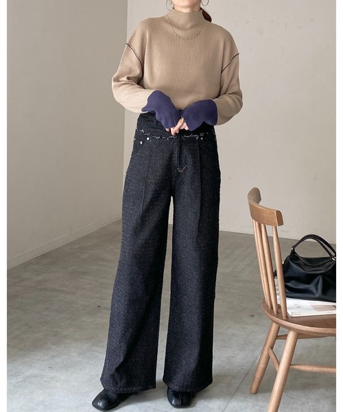 She's Closet(シーズクローゼット)の「長袖配色バイカラー切り替えハイネックリブニットトップス(ニット/セーター・レディース・ブルー/ベージュ/ブラック/アイボリー・FREE)」の17枚目の写真