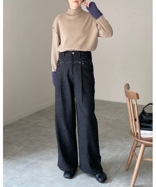 She's Closet(シーズクローゼット)の「長袖配色バイカラー切り替えハイネックリブニットトップス(ニット/セーター・レディース・ブルー/ベージュ/ブラック/アイボリー・FREE)」の18枚目の写真