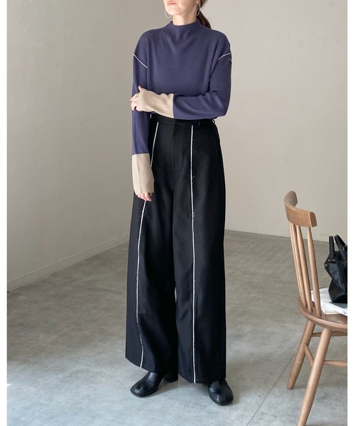 She's Closet(シーズクローゼット)の「長袖配色バイカラー切り替えハイネックリブニットトップス(ニット/セーター・レディース・ブルー/ベージュ/ブラック/アイボリー・FREE)」の19枚目の写真