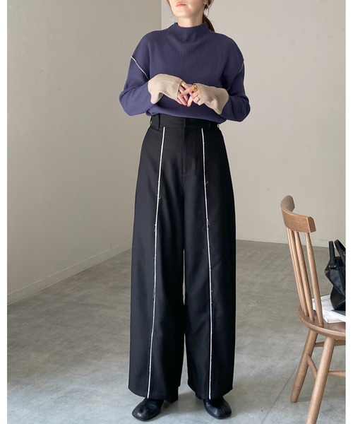 She's Closet(シーズクローゼット)の「長袖配色バイカラー切り替えハイネックリブニットトップス(ニット/セーター・レディース・ブルー/ベージュ/ブラック/アイボリー・FREE)」の20枚目の写真