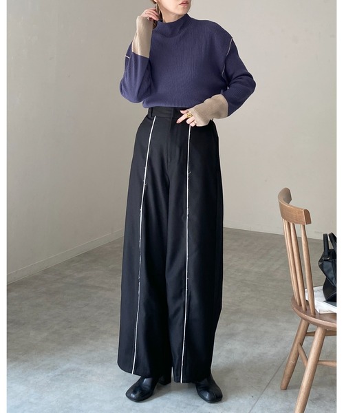 She's Closet(シーズクローゼット)の「長袖配色バイカラー切り替えハイネックリブニットトップス(ニット/セーター・レディース・ブルー/ベージュ/ブラック/アイボリー・FREE)」の22枚目の写真