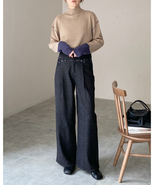 She's Closet(シーズクローゼット)の「長袖配色バイカラー切り替えハイネックリブニットトップス(ニット/セーター・レディース・ブルー/ベージュ/ブラック/アイボリー・FREE)」の7枚目の写真