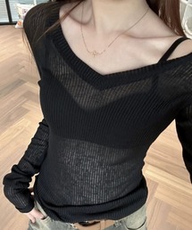 MEMECLE（メメクル）の「【 MEMECLE / メメクル 】Vネック 透かし編み スリムニット（ニット/セーター）」