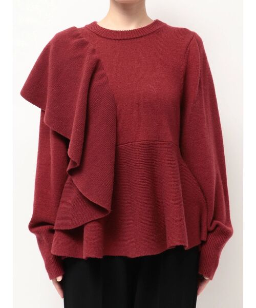 ショルダーフリルペプラムニット（ニット/セーター）｜ELENDEEK