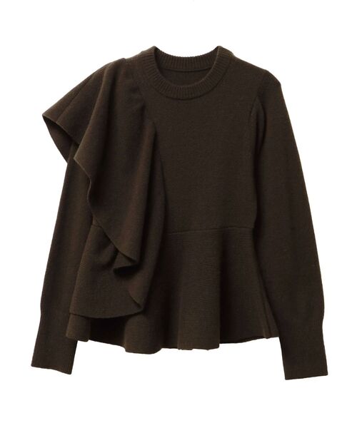 ✨美品✨ELENDEEK ショルダーフリルペプラムニット　グレー ELENDEEK - ショルダーフリルペプラムニット(グレー)ポリエステル