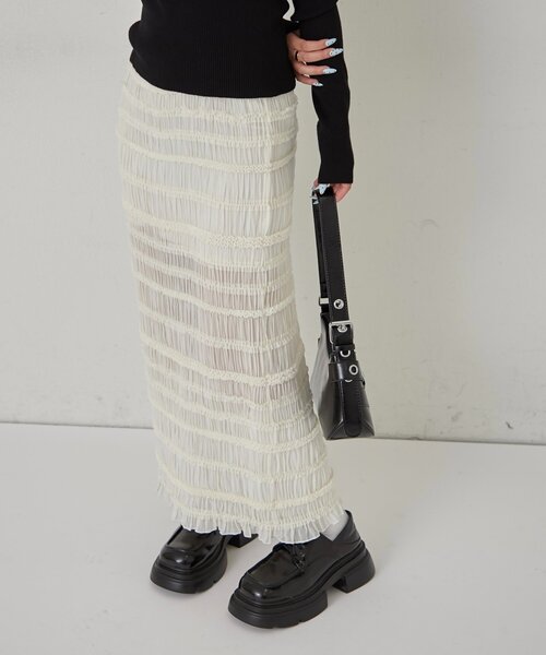 WHO'S WHO gallery（フーズフーギャラリー）の「スタンドフリルナロースカート（スカート・レディース・アイボリー/ブラック・FREE）」の2枚目の写真