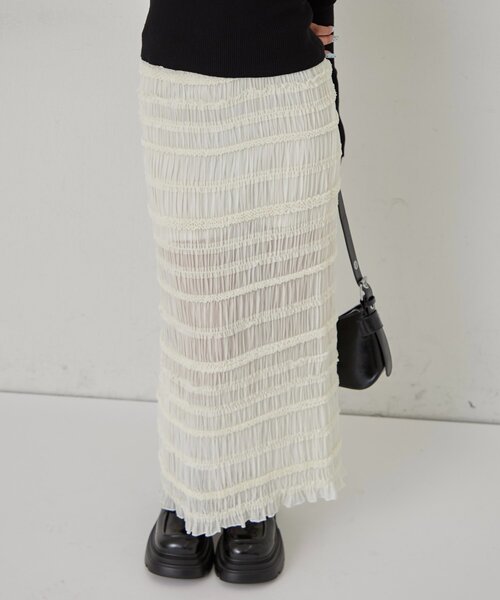 WHO'S WHO gallery（フーズフーギャラリー）の「スタンドフリルナロースカート（スカート・レディース・アイボリー/ブラック・FREE）」の3枚目の写真