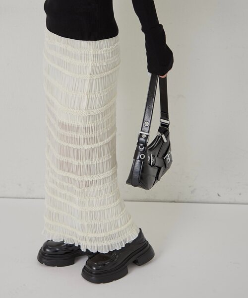 WHO'S WHO gallery（フーズフーギャラリー）の「スタンドフリルナロースカート（スカート・レディース・アイボリー/ブラック・FREE）」の4枚目の写真