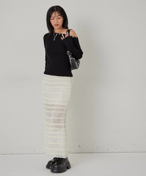 WHO'S WHO gallery（フーズフーギャラリー）の「スタンドフリルナロースカート（スカート・レディース・アイボリー/ブラック・FREE）」の7枚目の写真