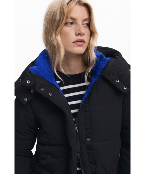 Desigual デシグアル　ロング　ジャケット　ダウン　コート　46 黒 ベルト付きロング中綿ジャケット（ダウンジャケット/コート