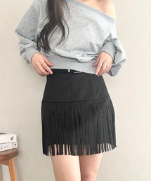 ベルト付きフリンジスウェードミニスカート