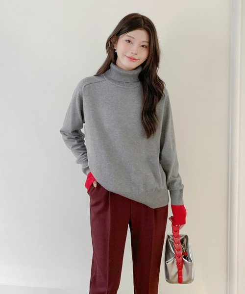 by LEGNA(バイレグナ)の「袖口配色ニット(ニット/セーター・レディース・グレー系/ブラック系・MEDIUM/LARGE)」の4枚目の写真