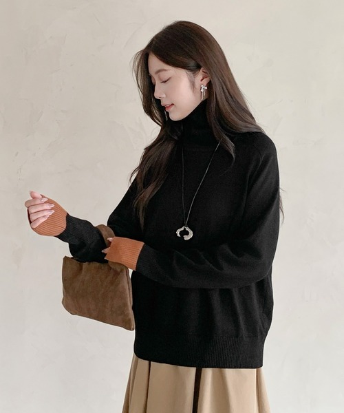 by LEGNA(バイレグナ)の「袖口配色ニット(ニット/セーター・レディース・グレー系/ブラック系・MEDIUM/LARGE)」の12枚目の写真