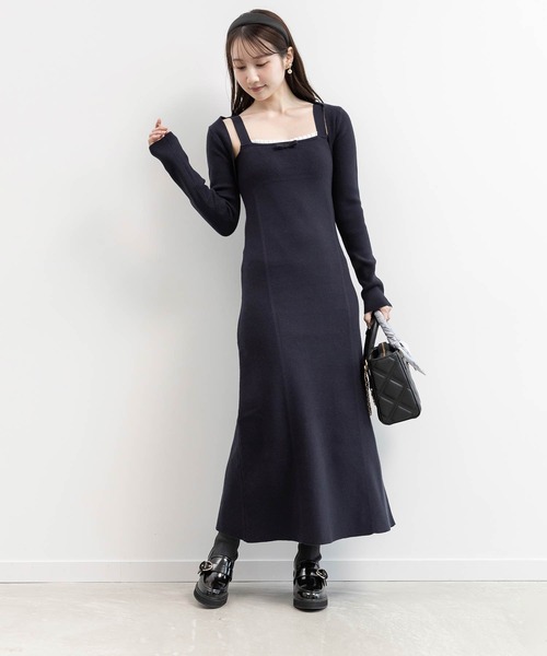 RANDA(ランダ)の「ボレロセットリブニットワンピース(ワンピース・レディース・グレー/ベージュ/ネイビー・1/0)」の3枚目の写真