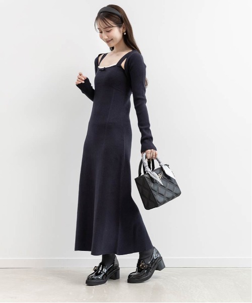 RANDA(ランダ)の「ボレロセットリブニットワンピース(ワンピース・レディース・グレー/ベージュ/ネイビー・1/0)」の6枚目の写真