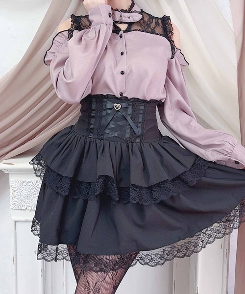 MA*RS(アメーバーマーズ)の「ハートバックル肩開きブラウス(シャツ/ブラウス・レディース・ホワイト/ピンク/ブラック・FREE)」の3枚目の写真