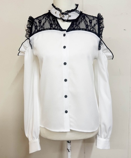 MA*RS(アメーバーマーズ)の「ハートバックル肩開きブラウス(シャツ/ブラウス・レディース・ホワイト/ピンク/ブラック・FREE)」の4枚目の写真