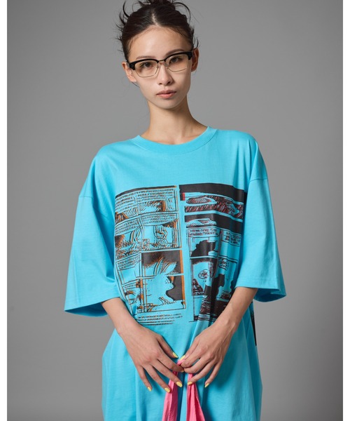 NON TOKYO(ノントーキョー)の「NON TOKYO/ノントーキョー/プリントBIG Tシャツ(コミック)(Tシャツ/カットソー・レディース・ホワイト/ブラック/ブルー・F)」の3枚目の写真