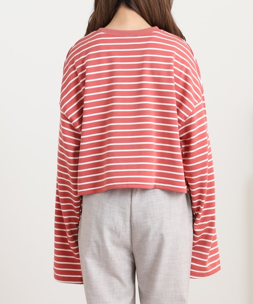 OMNES（オムネス）の「ミニ裏毛ボーダーオープンスリーブプルオーバーTシャツ（Tシャツ/カットソー・レディース・ネイビー/ピンク/グリーン・FREE）」の16枚目の写真