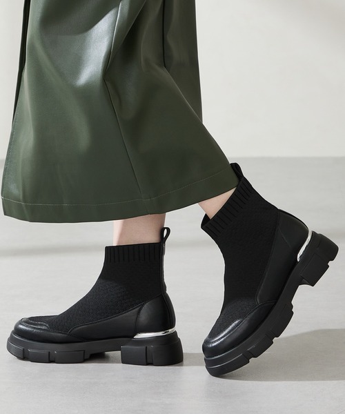 セール】厚底 ニット ソックス ショートブーツ /51416（ブーツ