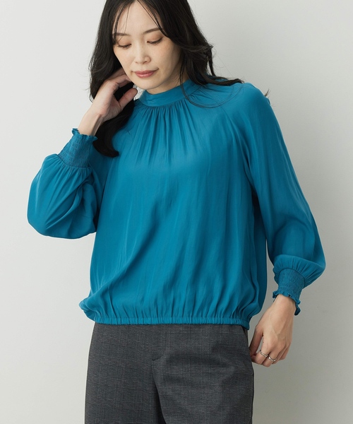 A/C DESIGN BY ALPHA CUBIC（エーシーデザインバイアルファキュービック）の「ギャザーブラウス（シャツ/ブラウス・レディース・グリーン/ベージュ/ネイビー・9号/11号）」の10枚目の写真