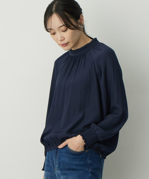 A/C DESIGN BY ALPHA CUBIC（エーシーデザインバイアルファキュービック）の「ギャザーブラウス（シャツ/ブラウス・レディース・グリーン/ベージュ/ネイビー・9号/11号）」の8枚目の写真