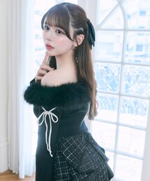 OLIVE des OLIVE | 【Belle Charme】リボンリボンファーオフショルニット(ニット/セーター)