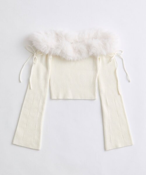 OLIVE des OLIVE（オリーブデオリーブ）の「【Belle Charme】リボンリボンファーオフショルニット（ニット/セーター・レディース・レッド/ブラック/オフホワイト・FREE）」の7枚目の写真