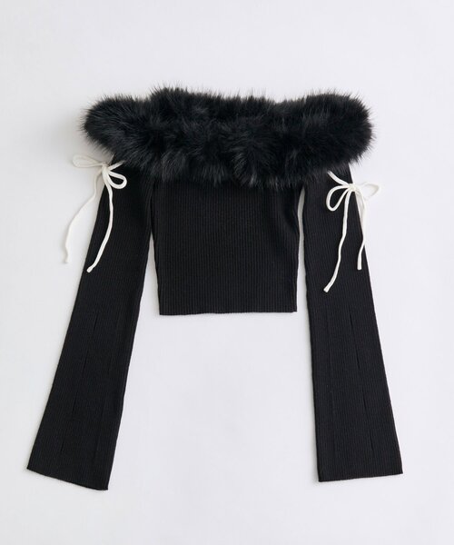 OLIVE des OLIVE（オリーブデオリーブ）の「【Belle Charme】リボンリボンファーオフショルニット（ニット/セーター・レディース・レッド/ブラック/オフホワイト・FREE）」の11枚目の写真