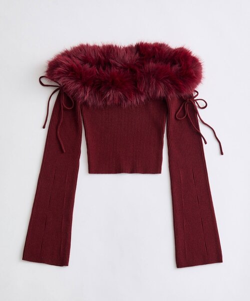 OLIVE des OLIVE（オリーブデオリーブ）の「【Belle Charme】リボンリボンファーオフショルニット（ニット/セーター・レディース・レッド/ブラック/オフホワイト・FREE）」の14枚目の写真