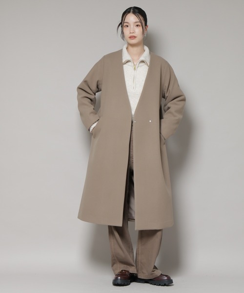 NANO universe（ナノユニバース）の「Vネックノーカラーコート（ノーカラーコート・レディース・ブラック/ライトベージュ/モカ・FREE）」の6枚目の写真