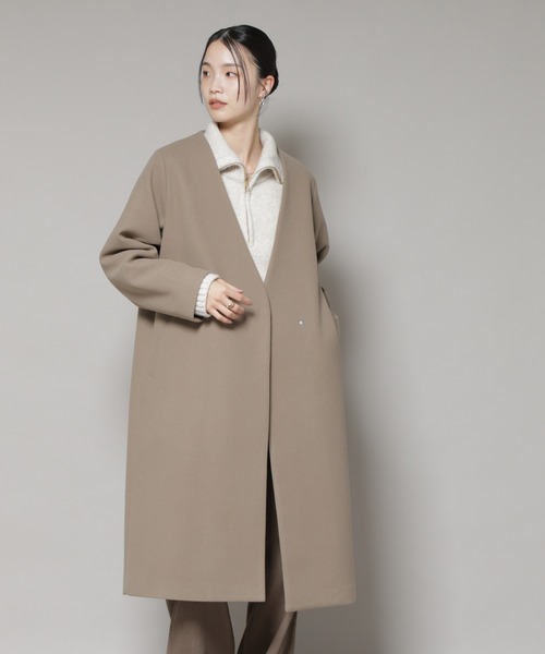 NANO universe（ナノユニバース）の「Vネックノーカラーコート（ノーカラーコート・レディース・ブラック/ライトベージュ/モカ・FREE）」の4枚目の写真