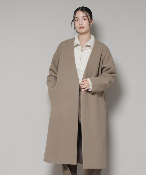 NANO universe（ナノユニバース）の「Vネックノーカラーコート（ノーカラーコート・レディース・ブラック/ライトベージュ/モカ・FREE）」の5枚目の写真