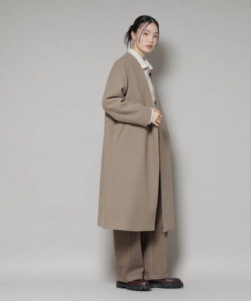 NANO universe（ナノユニバース）の「Vネックノーカラーコート（ノーカラーコート・レディース・ブラック/ライトベージュ/モカ・FREE）」の10枚目の写真