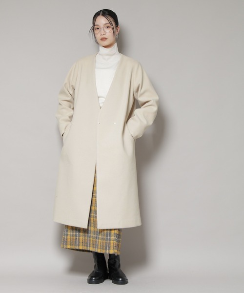 NANO universe（ナノユニバース）の「Vネックノーカラーコート（ノーカラーコート・レディース・ブラック/ライトベージュ/モカ・FREE）」の13枚目の写真
