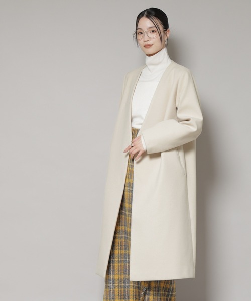 NANO universe（ナノユニバース）の「Vネックノーカラーコート（ノーカラーコート・レディース・ブラック/ライトベージュ/モカ・FREE）」の12枚目の写真