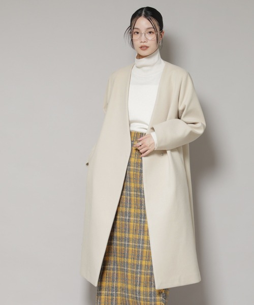 NANO universe（ナノユニバース）の「Vネックノーカラーコート（ノーカラーコート・レディース・ブラック/ライトベージュ/モカ・FREE）」の11枚目の写真